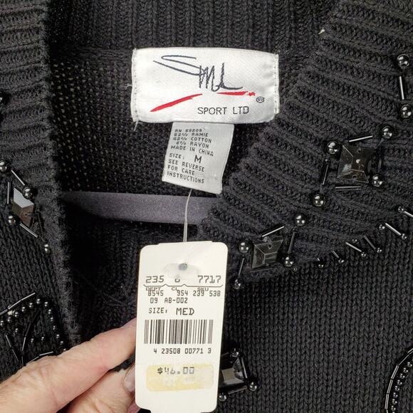 Vintage Deadstock 80's Black Beaded Tunic Sweater Dress M Dark Academia Goth NWT - Picture 4 of 8